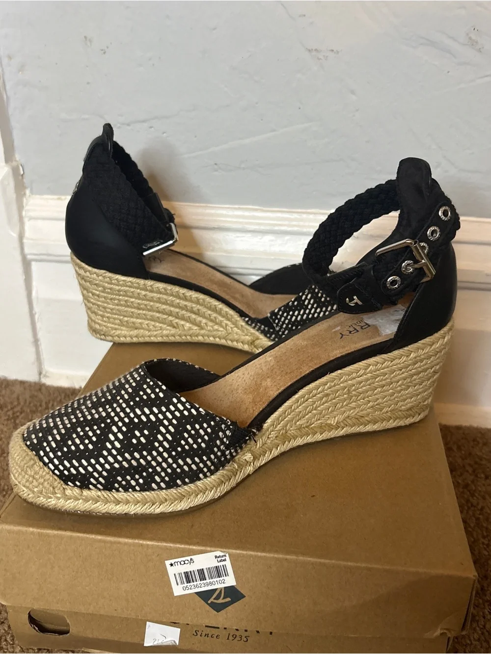 SPERRY TOP SIDERS VALENCIA ESPADRILLE SANDEL BLACK & WHITE Sz 9.5